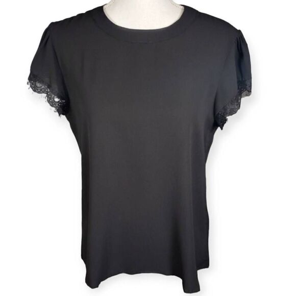 REESE BLACK BLOUSE W/LACE TRIM SLEEVES SZ.M NWT - Picture 1 of 6